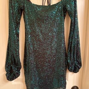 Lucy in the Sky Jade Green Sequin Long Sleeve Dress